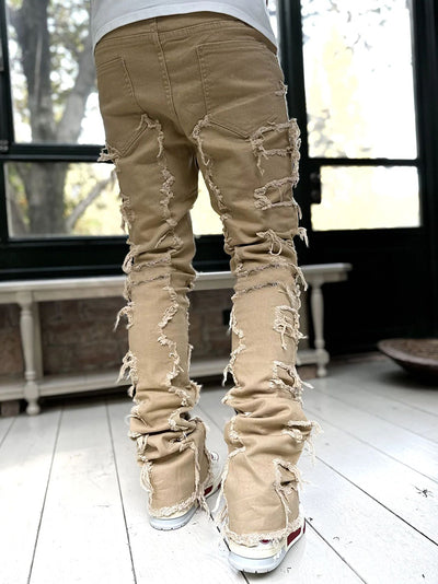 jeans, trousers, beige, white, burgundy, ripped, distressed, patched - Image 4