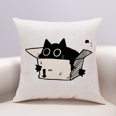Funda de Almohada Gato Queso con Diseño Kawaii - Lino y Algodón - Image 9