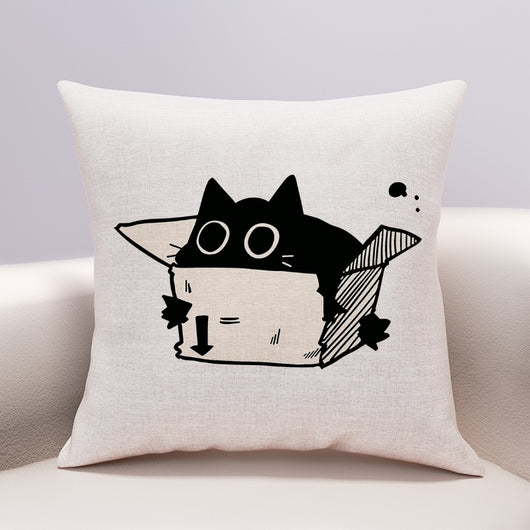 Funda de Almohada Gato Queso con Diseño Kawaii - Lino y Algodón - Image 9