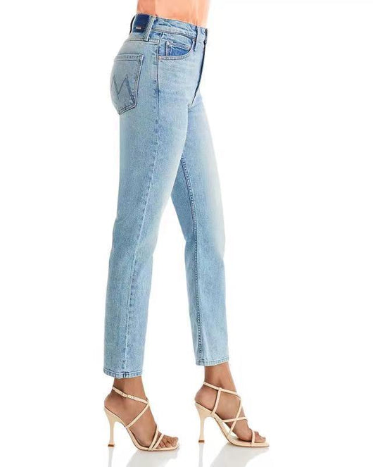 Jeans Skinny Cintura Alta Azul Claro Corte Recto Crop para Mujer - Image 9