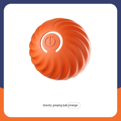 Blue gravitational jumping pet ball with a power button, shown next to an orange replacement shell for the toy. - Image 5
