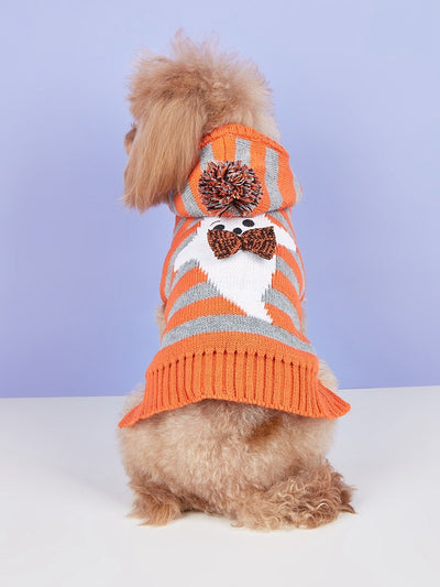 Suéter Tejido para Mascotas con Capucha, Rayas Bicolor y Pompón de Pelaje - Image 8