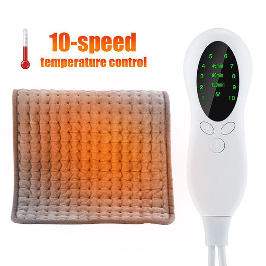 Gray quilted electric heating pad with a white wired controller and power plug, partially rolled up. - Image 5