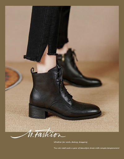 Botas Tobilleras de Cuero Estilo Retro con Cierre Lateral y Cordones - Image 21