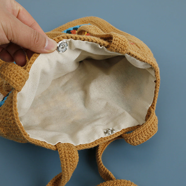 Bolso de Hombro con Patrón Cuadros en Lana