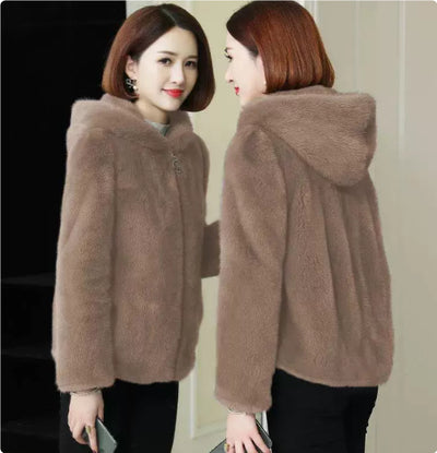 Abrigo Corto Grueso con Capucha y Cuello de Piel para Invierno - Image 6