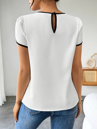 Camisa Casual de Contraste Holgada Manga Corta Estilo Europeo - Image 9
