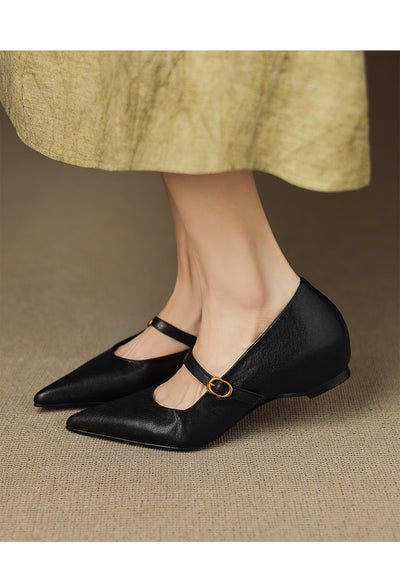 Pumps Retro Francés Punta Fina de Piel de Oveja para Mujer - Image 31