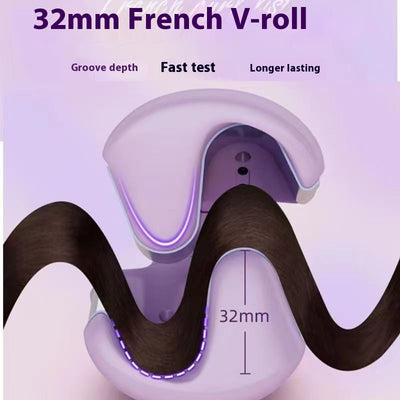 Lavender hair waver with rose gold corrugated plates for creating small curls or waves, shown on a white background. - Image 18