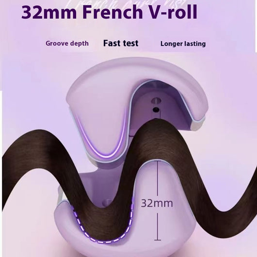 Lavender hair waver with rose gold corrugated plates for creating small curls or waves, shown on a white background. - Image 18