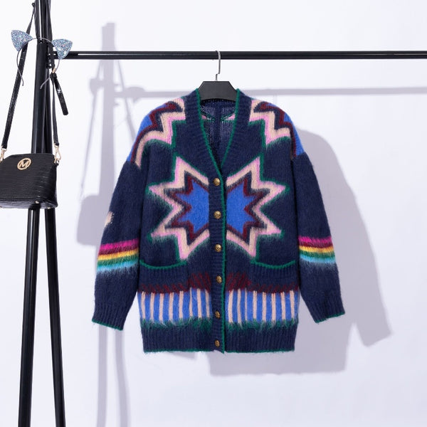 Cardigan Tejido Bicolor de Manga Larga - Estilo Relajado