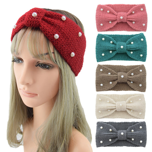 Diadema Tejida de Lana con Moño de Perlas para Mujer - Image 24