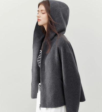Abrigo Corto de Lana Reversible para Mujer - Gris Elegante - Image 5
