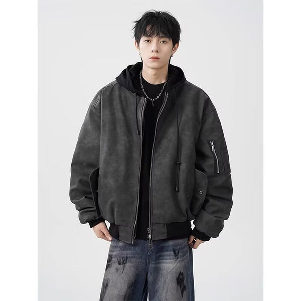Chaqueta de Cuero Sintético Acolchada Estilo Aviador Hombre