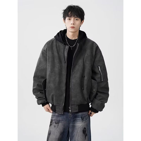 Chaqueta de Cuero Sintético Acolchada Estilo Aviador Hombre