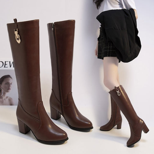 Botas Altas Negras de Tacón Grueso Punta Fina - Estilo Knight Versátil - Image 10