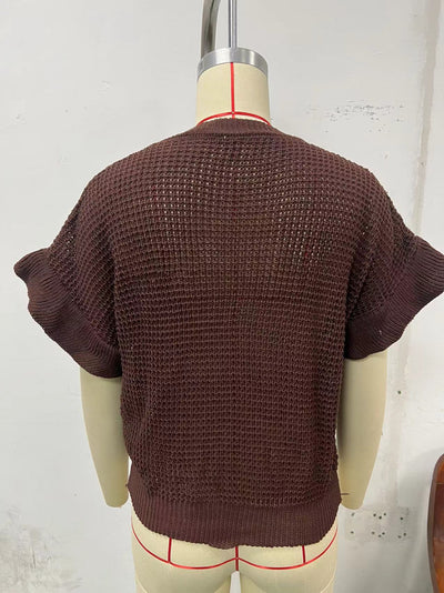 Suéter Tejido con Cuello Redondo y Mangas Fruncidas - Image 29