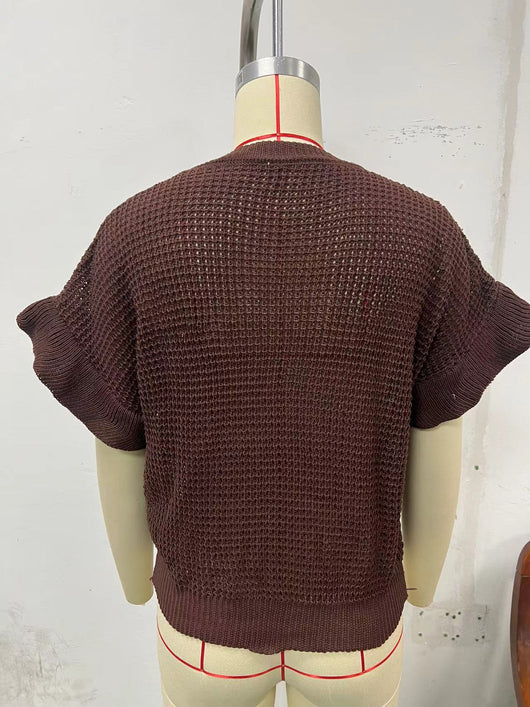 Suéter Tejido con Cuello Redondo y Mangas Fruncidas - Image 29