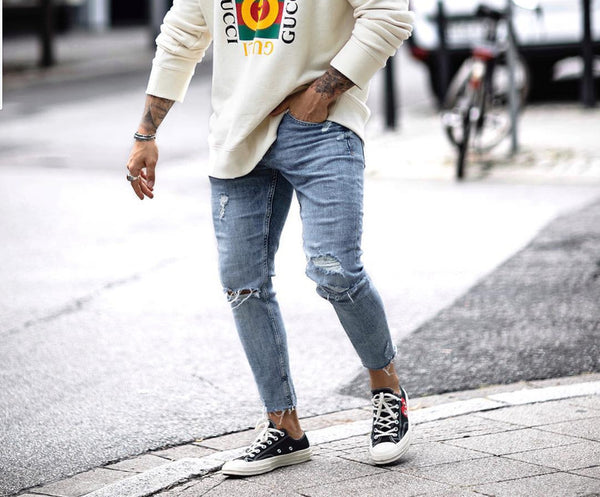 Pantalones Vaqueros Rotos a la Altura del Tobillo para Hombre