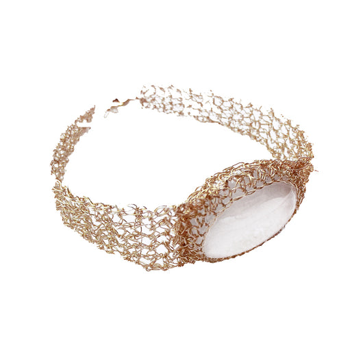 Pulsera de Calcedonia Blanca Natural con Alambre de Oro 14K - Image 6