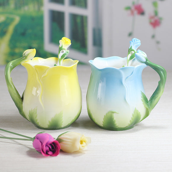 Taza de Cerámica Floral para Café y Té con Diseño Rosa