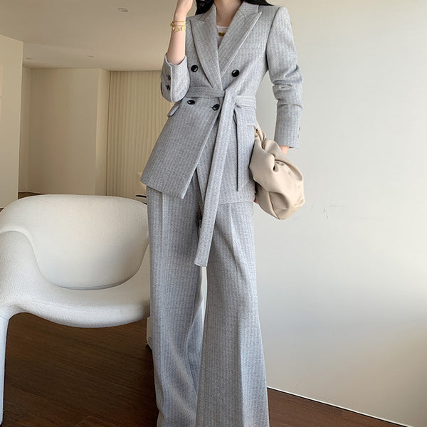 Traje de Abrigo de Lana con Pantalón Ancho para Mujer