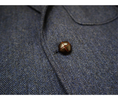 Chaqueta de Trabajo Vintage Americana en Tweed Espiga Lana Pesada con Botones Champiñón - Image 31