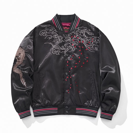 Chaqueta Bordada de Dragón Volador y Nubes de Buen Augurio