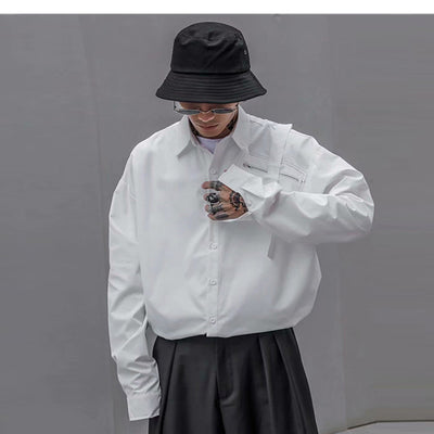 Camisa Blanca Suelta de Manga Larga para Hombre - Image 11