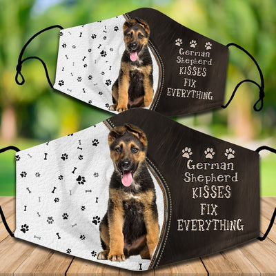 Two cotton face masks with a Bichon Frise dog, paw prints, and bones on a white and brown background. Text reads "Bichon Frise KISSES FIX EVERYTHING." - Image 33