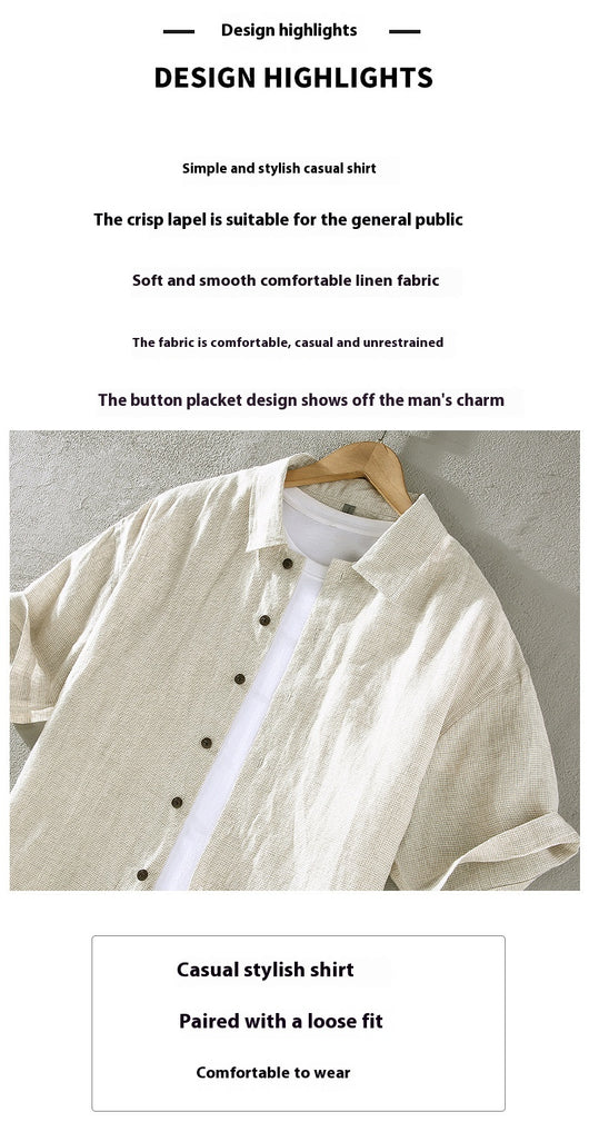 Camisa de Lino Cuadriculada Tejida para Hombre - Manga Corta - Image 20