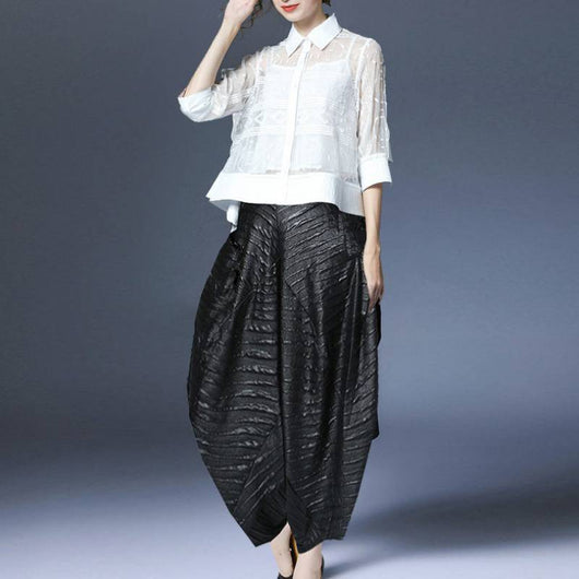 Conjunto Elegante: Camisa Jacquard Bordada + Pantalón Ancho Elástico - Image 6