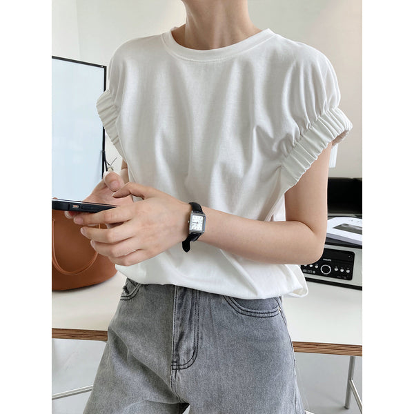 Camisetas Plisadas con Mangas Cortas para Mujer