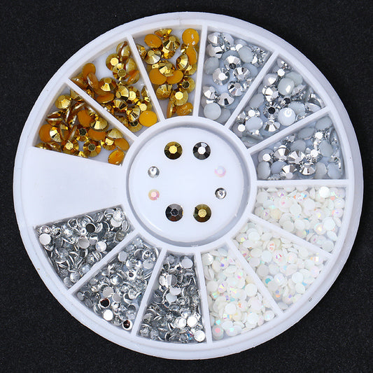 Disco de Uña con Cristales Electrochapados - Joyería de Remache Metálico Dorado y Plateado - Image 2