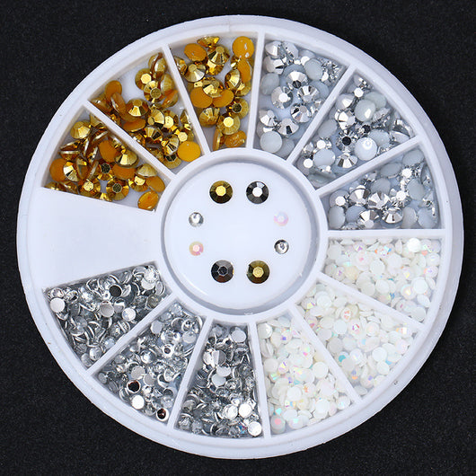 Disco de Uña con Cristales Electrochapados - Joyería de Remache Metálico Dorado y Plateado - Image 2