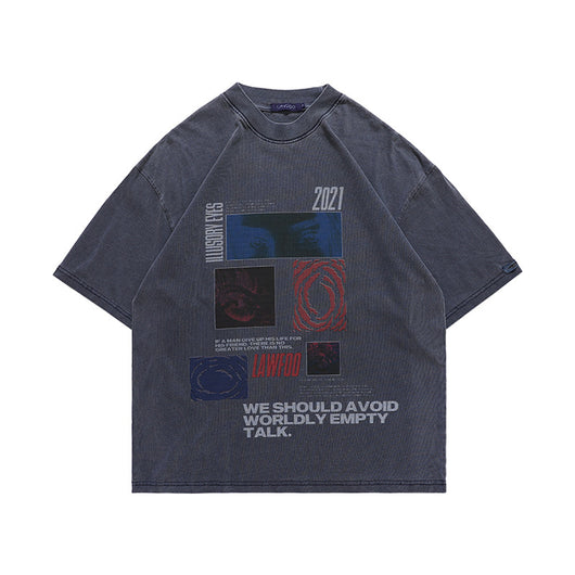 Camiseta Holgada de Manga Corta con Estampado Lavado para Hombre - Image 9
