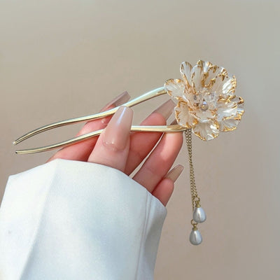 Peineta Retro Flor Peonía con Borla en U para Mujer - Image 9
