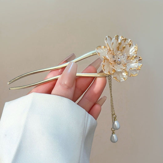 Peineta Retro Flor Peonía con Borla en U para Mujer - Image 9