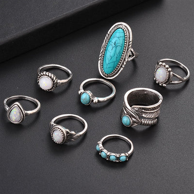 Anillo de Ocho Piezas con Gema y Hoja Geométrica - Image 10