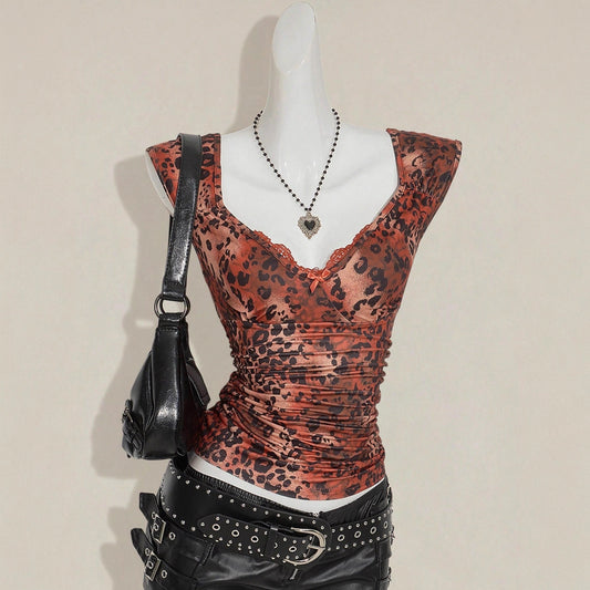 Chaleco Vintage Cuello V con Cintura de Encaje Reductor