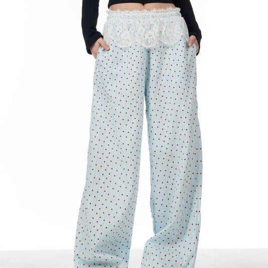 Pantalones Casuales Artesanales con Detalles de Encaje Refinado