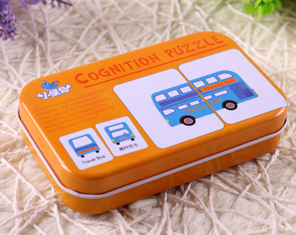 Tarjetas de Lectura Cognitiva Infantil en Caja de Metal - Puzzle Educativo