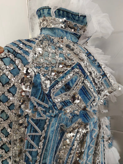 Falda de Danza Latina con Flecos y Cristales Rhinestone para Presentaciones - Image 4