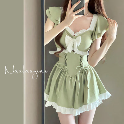 Traje de Baño Enterizo Aguacate con Falda Corta y Cobertura Abdominal - Image 4