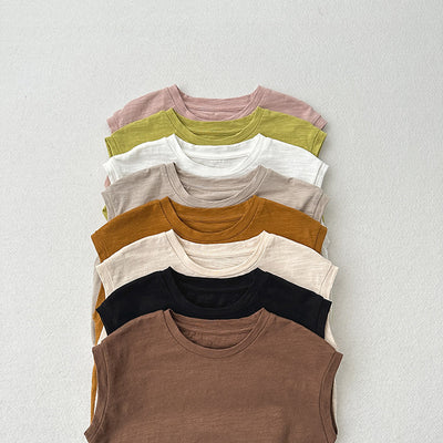 Playera sin Mangas de Algodón Slub con Hombro Caído para Niños y Niñas - Image 3