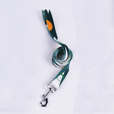 Pink, black, and white patterned polyester dog leash with a silver metal swivel snap hook, coiled on a white background. - Image 15