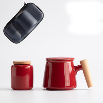 Taza de Cerámica Minimalista para Oficina con Mango de Madera - Image 17