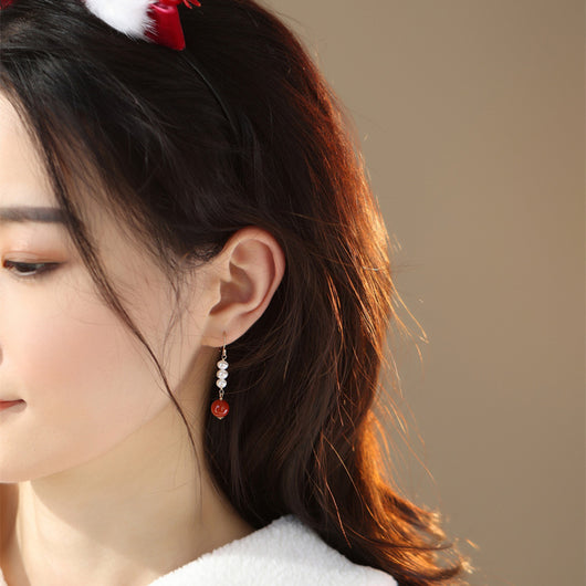 Aretes de Jade Hetian y Ágata Perla en Oro 14K - Diseño Exclusivo