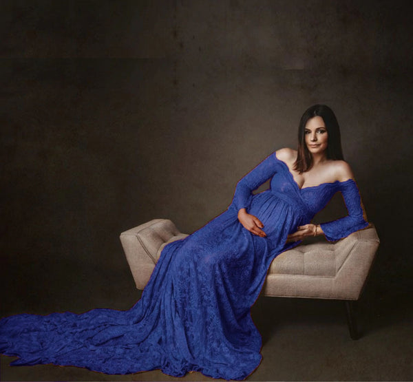Vestido Premamá Largo con Encaje y Volantes Elegante