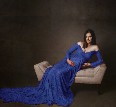 Vestido Premamá Largo con Encaje y Volantes Elegante - Image 2